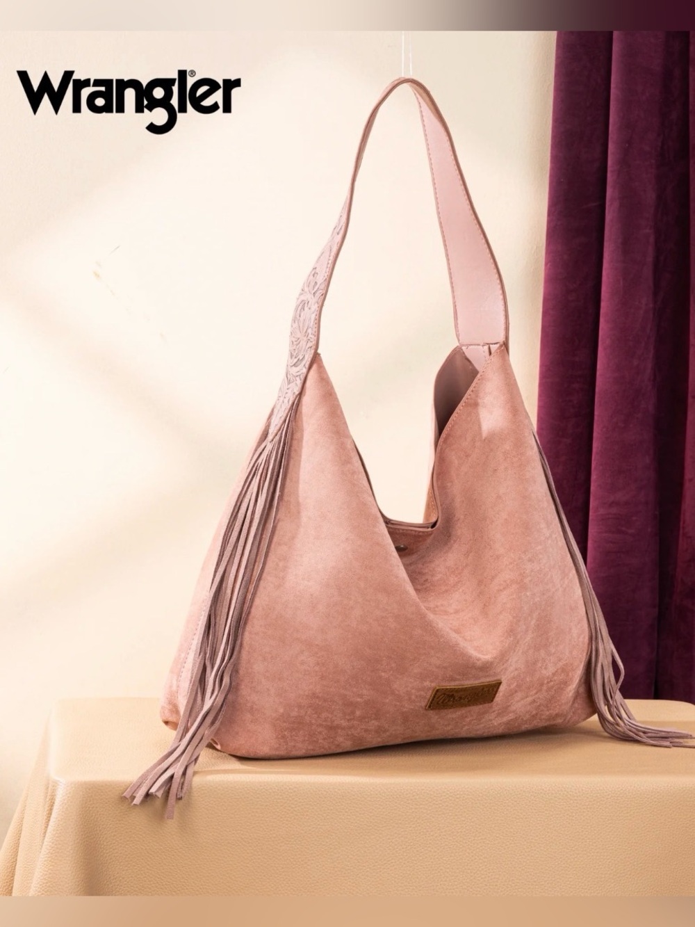 Wrangler Women's Pink Suede Shoulder Hobo with Fringe